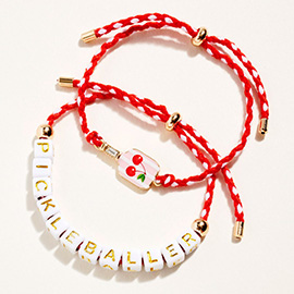 2PCS - PICKLEBALL Message Beaded Paddle Accent Adjustable Cinch Pull Tie Bracelets
