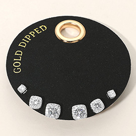 SECRET BOX_Gold Dipped 3Pairs Cushion Cut Stud Earring Set