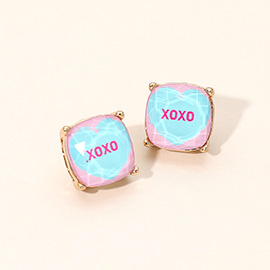 XOXO Message Heart Square Cushion Stud Earrings
