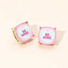 BE MINE Message Heart Square Cushion Stud Earrings