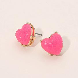 Textured Heart Cushion Stud Earrings