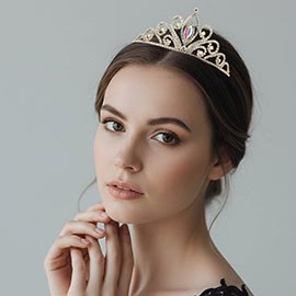 Marquise Stone Center Rhinestone Pave Princess Tiara