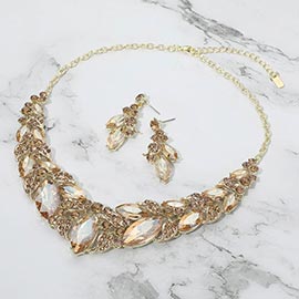 Marquise Stone Cluster Leaf Embellished Evening Necklace