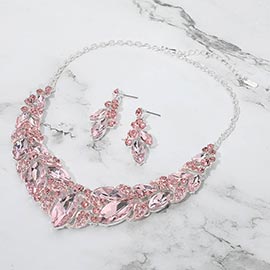 Marquise Stone Cluster Leaf Embellished Evening Necklace