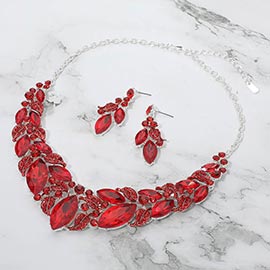 Marquise Stone Cluster Leaf Embellished Evening Necklace