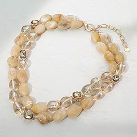 Bold Layered Marbled Pebble Faceted Beaded Necklace