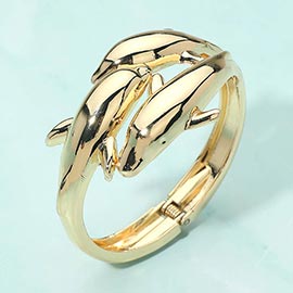 Sleek Double Dolphin Hinged Bangle Bracelet