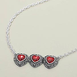 Triple Antique Metal Scrollwork Frame Heart Tile Pendant Necklace