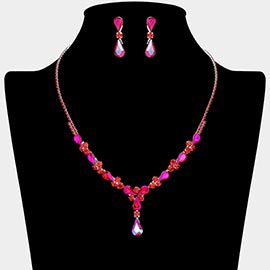 Teardrop Round Stone Cluster Embellished Rhinestone Paved Necklace
