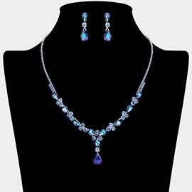 Teardrop Round Stone Cluster Embellished Rhinestone Paved Necklace