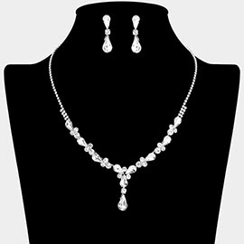 Teardrop Round Stone Cluster Embellished Rhinestone Paved Necklace