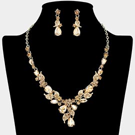 Teardrop Stone Cluster Leaf Embellished Necklace