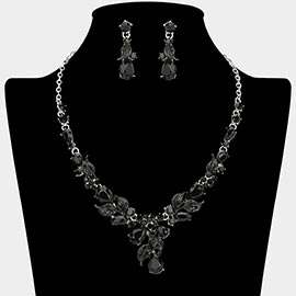 Teardrop Stone Cluster Leaf Embellished Necklace