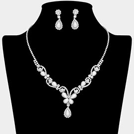Teardrop Pearl Embellished Rhinestone Paved Necklace