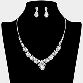 Teardrop Marquise Stone Cluster Rhinestone Paved Necklace