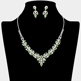 Marquise Stone Cluster Leaf Drop Rhinestone Paved Necklace