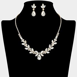 Teardrop Marquise Stone Cluster Rhinestone Paved Necklace
