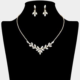 Marquise Stone Cluster Embellished Rhinestone Paved Necklace
