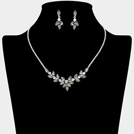 Marquise Stone Cluster Embellished Rhinestone Paved Necklace