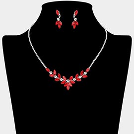 Marquise Stone Cluster Embellished Rhinestone Paved Necklace