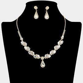 Teardrop Stone Pendant Accent Marquise Flower Stone Cluster Embellished Necklace