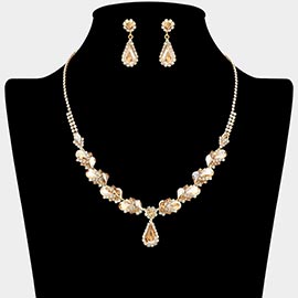 Teardrop Stone Pendant Accent Marquise Flower Stone Cluster Embellished Necklace