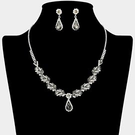 Teardrop Stone Pendant Accent Marquise Flower Stone Cluster Embellished Necklace