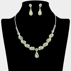 Teardrop Stone Pendant Accent Marquise Flower Stone Cluster Embellished Necklace