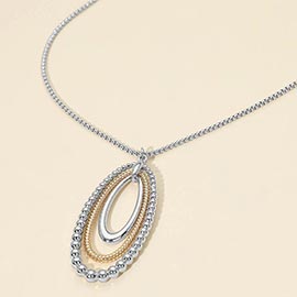 Two Tone Layered Bubble Oval Pendant Long Necklace