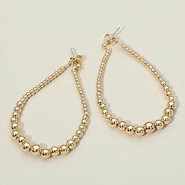 Metal Beaded Teardrop Hoop Dangle Earrings