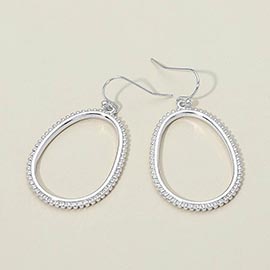 Metal Beaded Open Oval Drop Earrings