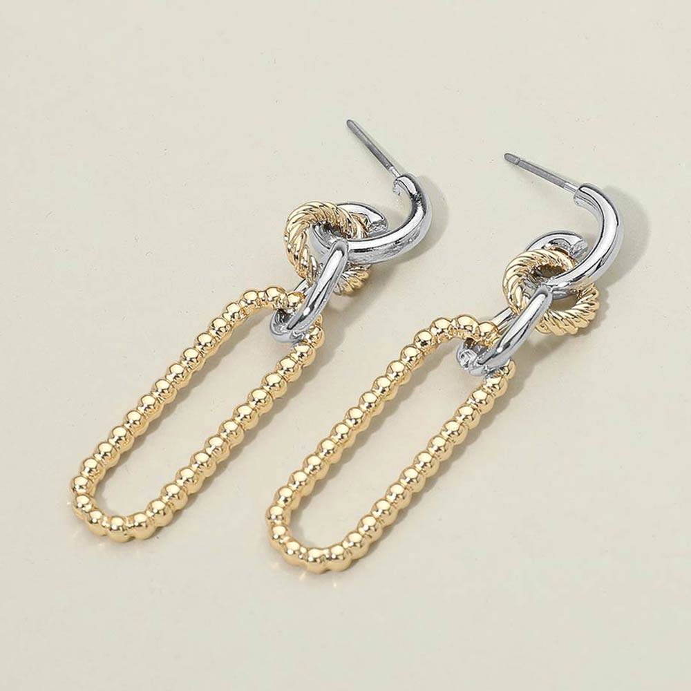 Two Tone Metal Beaded Link Drop Earrings