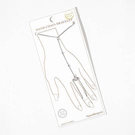 White Gold Dipped Delicate Beaded Mother of Pearl Quatrefoil Accent Hand Chain Magnetic Bracelet