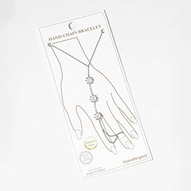 White Gold Dipped CZ Pearl Flower Link Hand Chain Magnetic Bracelet