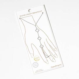 White Gold Dipped CZ Pave Open Quatrefoil Link Hand Chain Magnetic Bracelet