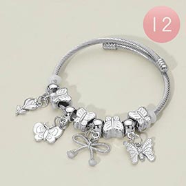 12PCS - Flower Bow Butterfly Charm Beaded Adjustable Cable Bracelets