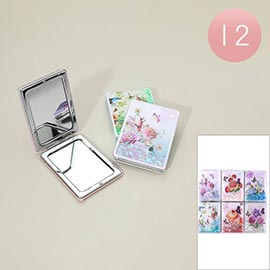 12PCS - Floating Glitter Flower Butterfly Printed Cosmetic Mirrors