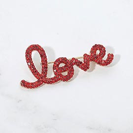 Rhinestone Paved LOVE Script Pin Brooch