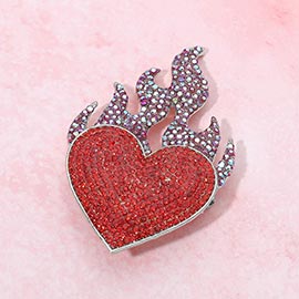 Rhinestone Pave Flame Heart Pin Brooch