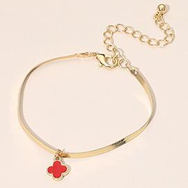 Gold Dipped Quatrefoil Charm Herringbone Chain Bracelet