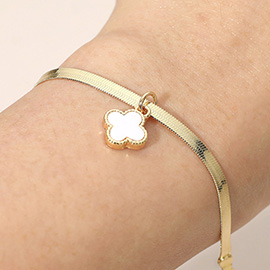 Gold Dipped Quatrefoil Charm Herringbone Chain Bracelet