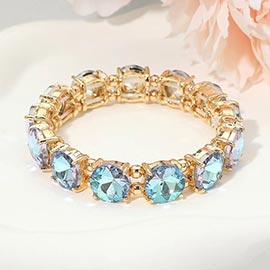 Round Stone Cluster Beaded Stretch Evening Bracelet