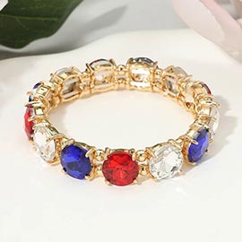 Round Stone Cluster Beaded Stretch Evening Bracelet