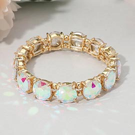 Round Stone Cluster Beaded Stretch Evening Bracelet