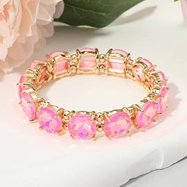 Round Stone Cluster Beaded Stretch Evening Bracelet