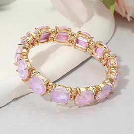 Round Stone Cluster Beaded Stretch Evening Bracelet