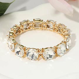 Round Stone Cluster Beaded Stretch Evening Bracelet