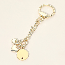 14K Gold Plated Heart Disc Charm Keychain Bag Charm