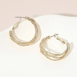 Gold Dipped Layered Textured Hoop Earrings