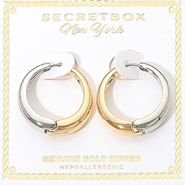 SECRET BOX_Genuine Gold Dipped Two Tone Chunky Huggie Hoop Earrings